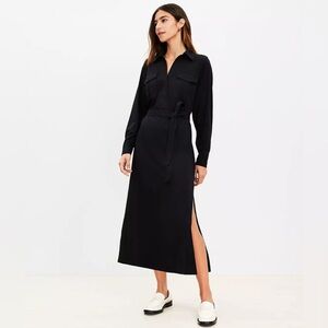LOFT Black Long-Sleeve Midi Shirt Dress